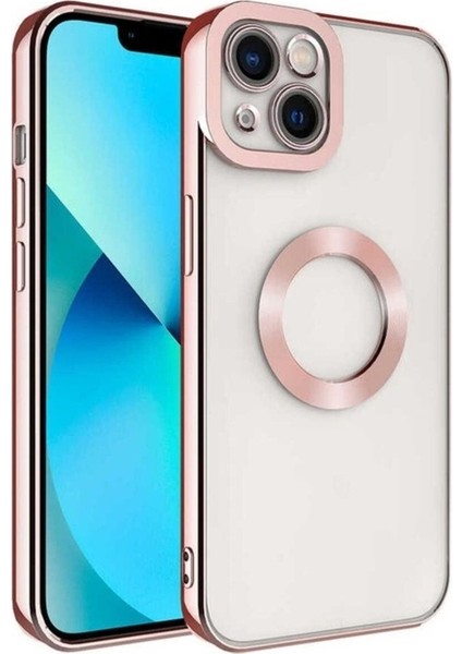 Apple iPhone 13 Uyumlu Kılıf Kamera Korumalı Logo Gösteren Zore Omega Kapak, Rose Gold