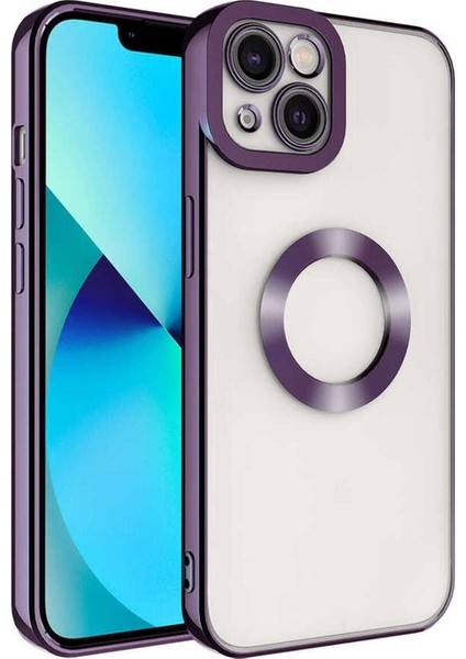 Apple iPhone 13 Uyumlu Kılıf Kamera Korumalı Logo Gösteren Zore Omega Kapak, Derin Mor