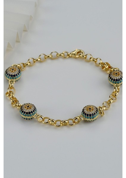 925 Ayar Gold 4 Nazarlı Göz Gümüş Bileklik fiyatları