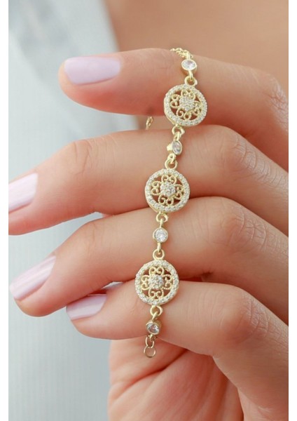 925 Ayar Gold Çiçek Gümüş Bileklik
