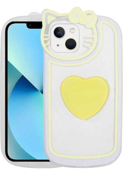 Apple iPhone 13 Uyumlu Kılıf Kedi Figürlü Transparan Pop Soketli Zore Ritmik Kapak, Sarı