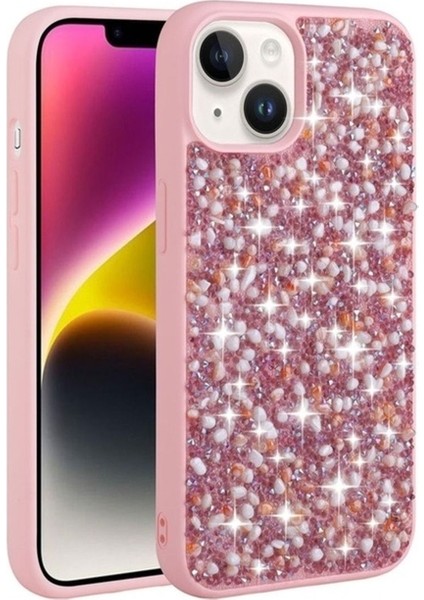 Apple iPhone 13 Uyumlu Kılıf Parlak Taşlı Tasarım Zore Linea Kapak, Pembe