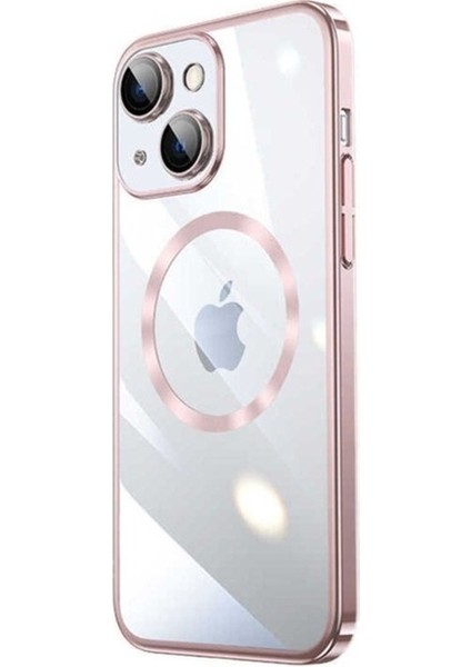 Apple iPhone 13 Uyumlu Kılıf Wireless Şarj Özellikli Sert Pc Zore Riksos Magsafe Kapak, Rose Gold