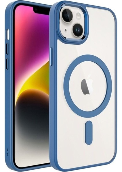 Apple iPhone 13 Uyumlu Kılıf Wireless Şarj Özellikli Zore Krom Magsafe Silikon Kapak, Lavendery Gray