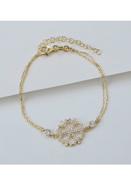 925 Ayar Gold Zirkon Taşlı Kar Tanesi Gümüş Bileklik modelleri