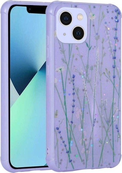 Apple iPhone 13 Uyumlu Kılıf Simli Desenli Kamera Korumalı Parlak Zore Popy Kapak, Dallar