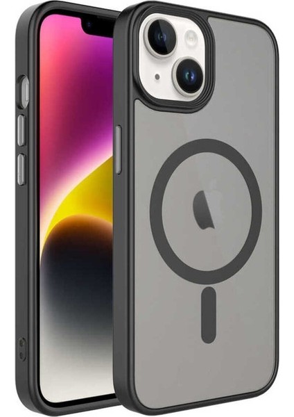 Apple iPhone 14 Plus Uyumlu Kılıf Mat Arka Yüzey Wireless Şarj Özellikli Zore Flet Magsafe Kapak, Siyah