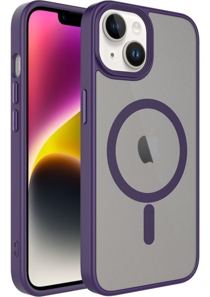 Apple iPhone 14 Plus Uyumlu Kılıf Mat Arka Yüzey Wireless Şarj Özellikli Zore Flet Magsafe Kapak, Derin Mor