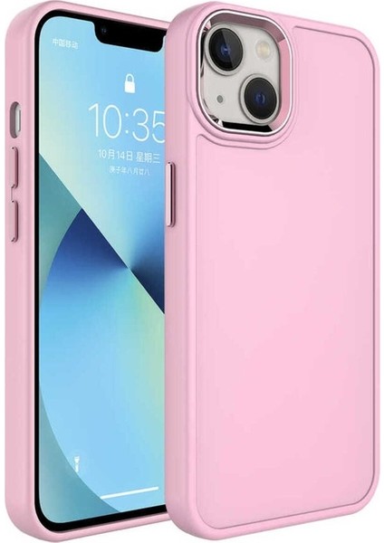 Apple iPhone 14 Plus Uyumlu Kılıf Metal Çerçeve ve Buton Tasarımlı Sert Zore Botox Kapak, Pembe Açık
