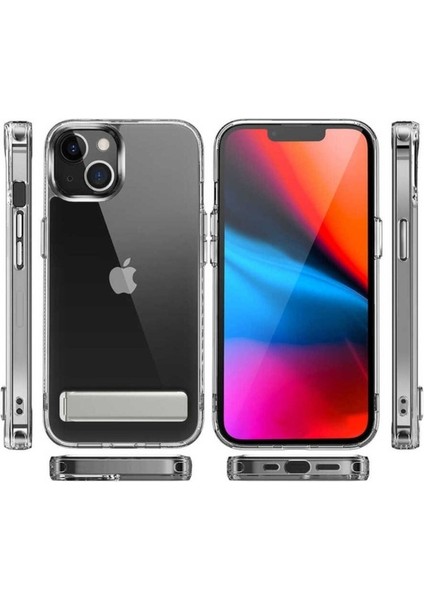 Apple iPhone 14 Plus Uyumlu Kılıf Standlı Şeffaf Silikon Zore L-Stand Kapak
