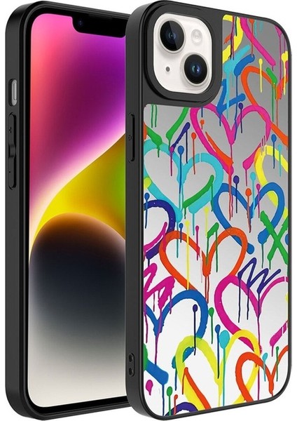 Apple iPhone 14 Plus Uyumlu Kılıf Aynalı Desenli Kamera Korumalı Parlak Zore Mirror Kapak, Kalp