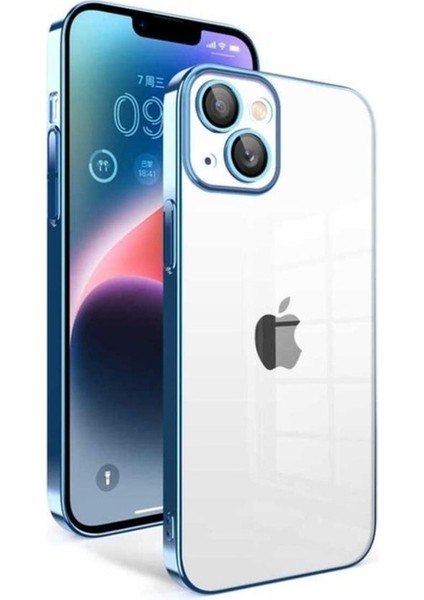 Apple iPhone 14 Plus Uyumlu Kılıf Kamera Korumalı Renkli Çerçeveli Zore Garaj Kapak, Mavi Açık