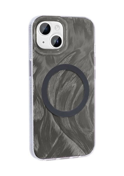 Apple iPhone 14 Plus Uyumlu Kılıf Magsafe Şarj Özellikli Fırça Boya Desenli Zore Palet Kapak, Gri
