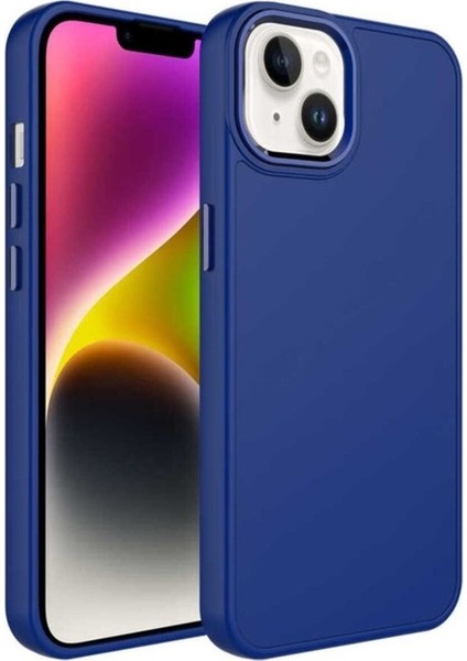 Apple iPhone 14 Plus Uyumlu Kılıf Metal Çerçeve ve Buton Tasarımlı Silikon Zore Luna Kapak, Lacivert