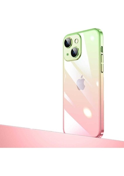 Apple iPhone 14 Plus Uyumlu Kılıf Parlak Renk Geçişli Kamera Korumalı Zore Senkron Kapak, Pembe-Yeşil