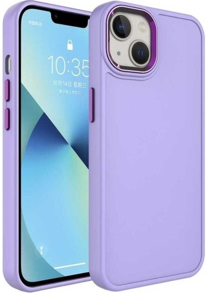 Apple iPhone 14 Plus Uyumlu Kılıf Metal Çerçeve ve Buton Tasarımlı Sert Zore Botox Kapak, Lila