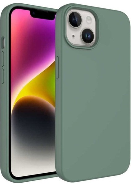 Apple iPhone 14 Plus Uyumlu Kılıf Sıvı Teknolojili Silinebilir Sert Zore Kivi Kapak, Koyu Yeşil