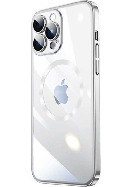 Apple iPhone 14 Pro Max Uyumlu Kılıf Wireless Şarj Özellikli Sert Pc Zore Riksos Magsafe Kapak, Gümüş