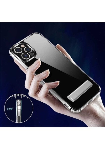 Apple iPhone 12 Pro Max Uyumlu Kılıf Standlı Şeffaf Silikon Zore L-Stand Kapak fiyatları