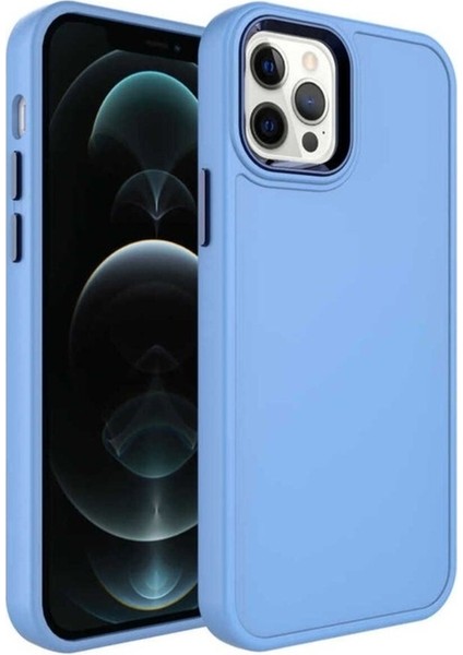 Apple iPhone 14 Pro Max Uyumlu Kılıf Metal Çerçeve ve Buton Tasarımlı Sert Zore Botox Kapak, Mavi