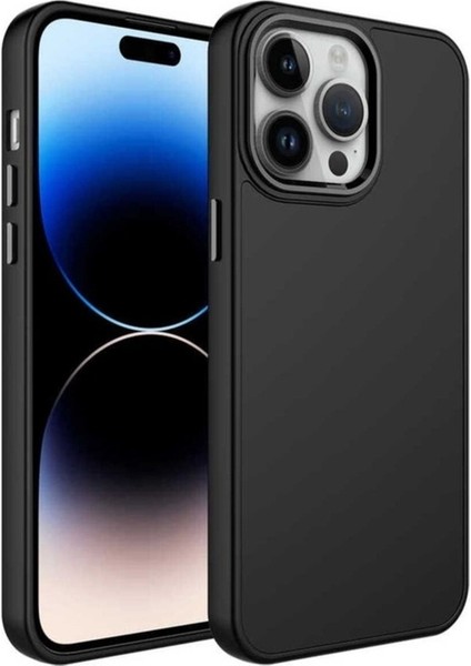 Apple iPhone 14 Pro Max Uyumlu Kılıf Metal Çerçeve ve Buton Tasarımlı Silikon Zore Luna Kapak, Siyah