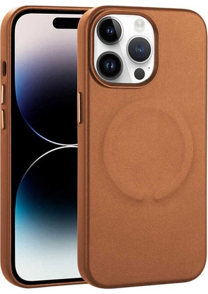 Apple iPhone 14 Pro Max Uyumlu Kılıf Pu Deri Magsafe Wireless Şarj Özellikli Zore Derix Kapak, Kahverengi