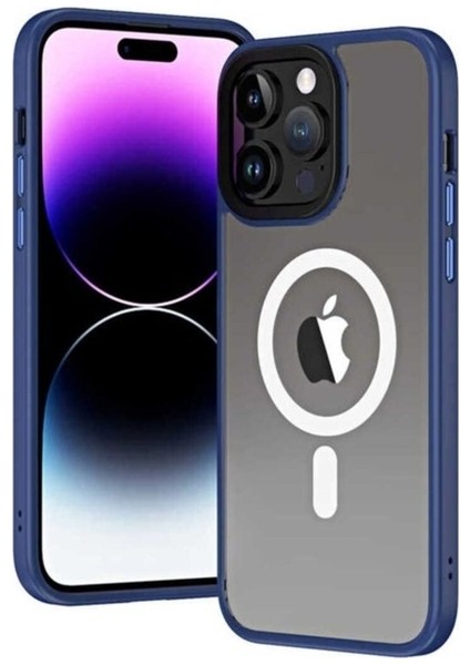 Apple iPhone 14 Pro Max Uyumlu Kılıf Wireless Şarj Özellikli Zore Hibrit Magsafe Kapak, Mavi