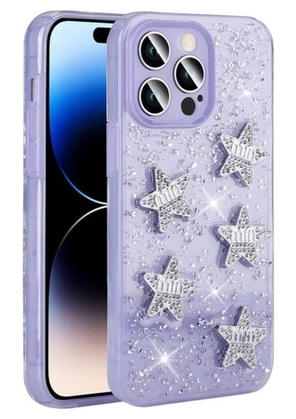 Apple iPhone 14 Pro Max Uyumlu Kılıf Airbagli Simli Arka Yüzey Zore Işıltı Silikon Kapak, Lila