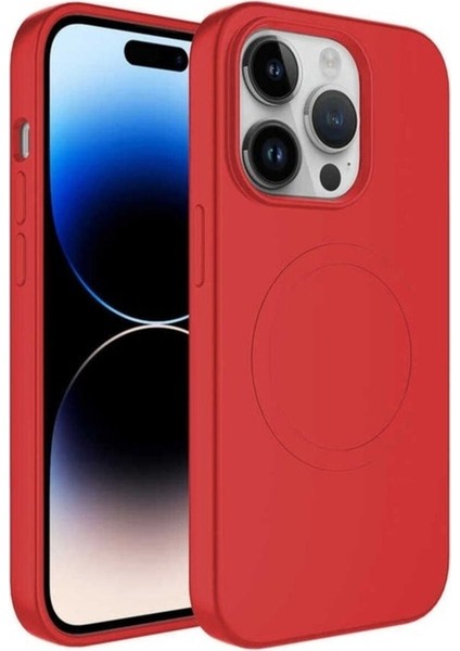 Apple iPhone 14 Pro Max Uyumlu Kılıf Magsafe Wireless Şarj Özellikli Pastel Renk Silikon Zore Plas Kapak, Kırmızı