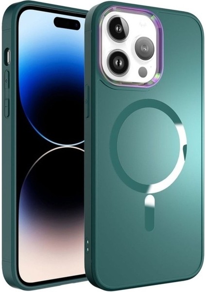 Apple iPhone 14 Pro Max Uyumlu Kılıf Magsafe Wireless Şarj Özellikli Zore Stil Kapak, Koyu Yeşil