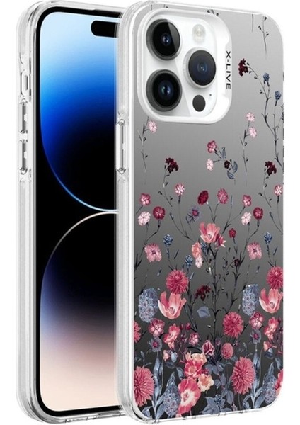 Apple iPhone 14 Pro Max Uyumlu Kılıf Desenli Zore Silver Sert Kapak, Çiçek