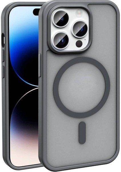 Apple iPhone 14 Pro Max Uyumlu Kılıf Magsafe Şarj Özellikli Mat Arka Yüzey Zore Sio Kapak, Gri