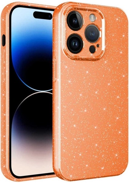 Apple iPhone 14 Pro Max Uyumlu Kılıf Kamera Korumalı Simli Lüks Zore Koton Kapak, Turuncu