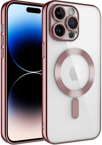 Apple iPhone 14 Pro Max Uyumlu Kılıf Kamera Korumalı Magsafe Wireless Şarj Özellikli Zore Demre Kapak, Rose Gold