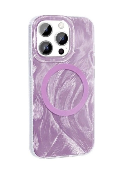 Apple iPhone 14 Pro Max Uyumlu Kılıf Magsafe Şarj Özellikli Fırça Boya Desenli Zore Palet Kapak, Pembe