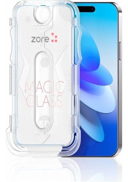 Apple iPhone 14 Pro Max Uyumlu Zore Kolay Uygulama Aparatlı 5d Magic Glass Cam Ekran Koruyucu