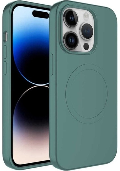 Apple iPhone 14 Pro Uyumlu Kılıf Magsafe Wireless Şarj Özellikli Pastel Renk Silikon Zore Plas Kapak, Koyu Yeşil