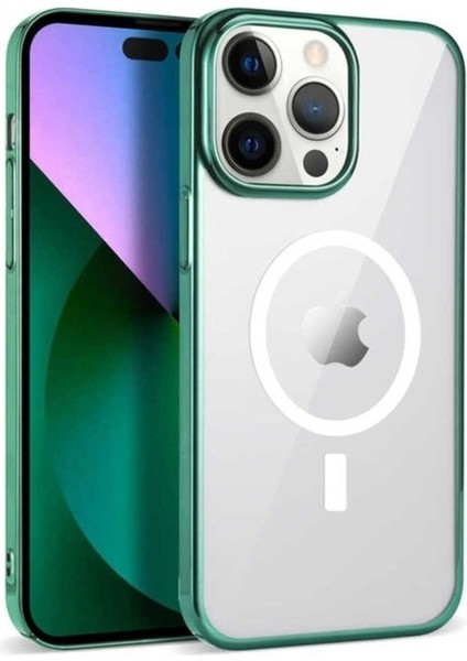 Apple iPhone 14 Pro Max Uyumlu Kılıf Zore Wireless Şarj Özellikli Pixel Magsafe Kapak, Koyu Yeşil