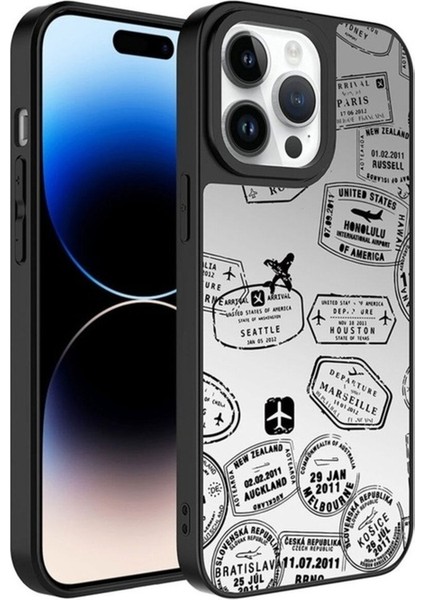 Apple iPhone 14 Pro Uyumlu Kılıf Aynalı Desenli Kamera Korumalı Parlak Zore Mirror Kapak, Seyahat