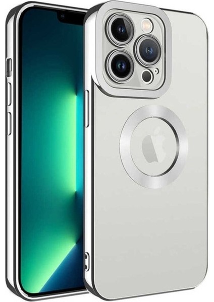 Apple iPhone 14 Pro Uyumlu Kılıf Kamera Korumalı Logo Gösteren Zore Omega Kapak, Gümüş