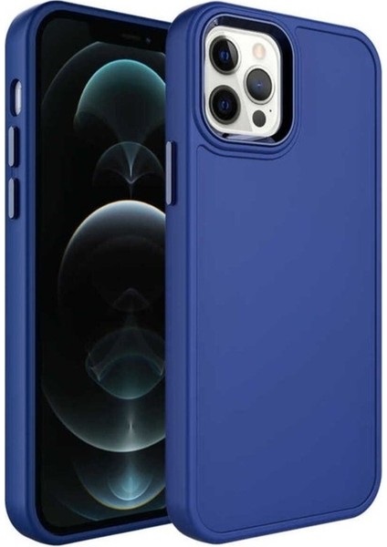 Apple iPhone 14 Pro Uyumlu Kılıf Metal Çerçeve ve Buton Tasarımlı Sert Zore Botox Kapak, Lacivert
