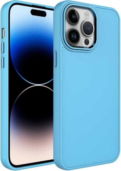 Apple iPhone 14 Pro Uyumlu Kılıf Metal Çerçeve ve Buton Tasarımlı Silikon Zore Luna Kapak, Sierra Mavi
