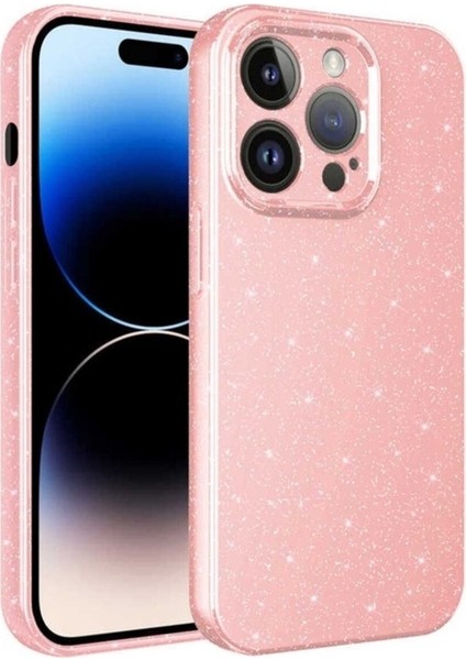 Apple iPhone 14 Pro Uyumlu Kılıf Kamera Korumalı Simli Lüks Zore Koton Kapak, Pembe