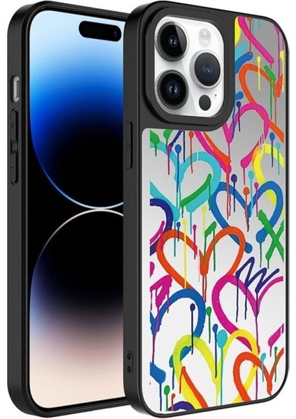 Apple iPhone 14 Pro Uyumlu Kılıf Aynalı Desenli Kamera Korumalı Parlak Zore Mirror Kapak, Kalp