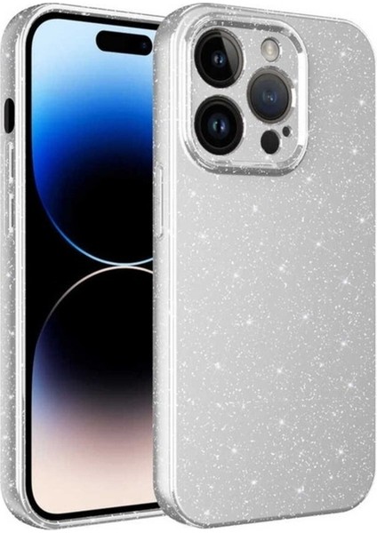 Apple iPhone 14 Pro Uyumlu Kılıf Kamera Korumalı Simli Lüks Zore Koton Kapak, Beyaz