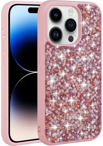 Apple iPhone 14 Pro Uyumlu Kılıf Parlak Taşlı Tasarım Zore Linea Kapak, Pembe