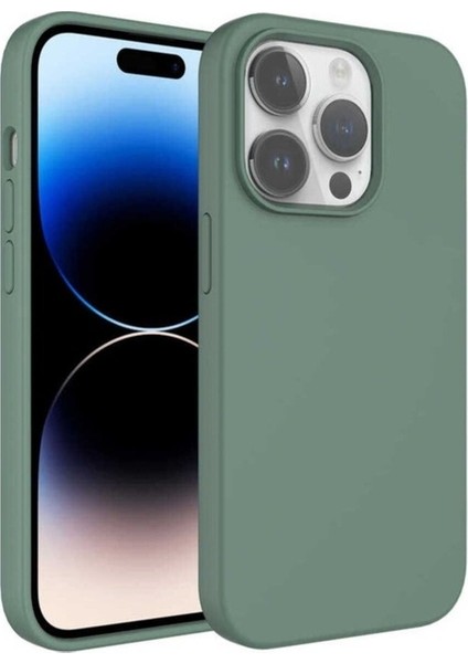 Apple iPhone 14 Pro Uyumlu Kılıf Sıvı Teknolojili Silinebilir Sert Zore Kivi Kapak, Koyu Yeşil