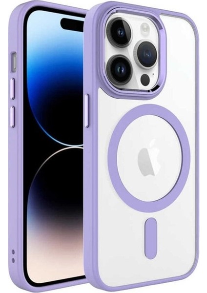 Apple iPhone 14 Pro Uyumlu Kılıf Wireless Şarj Özellikli Zore Krom Magsafe Silikon Kapak, Lila