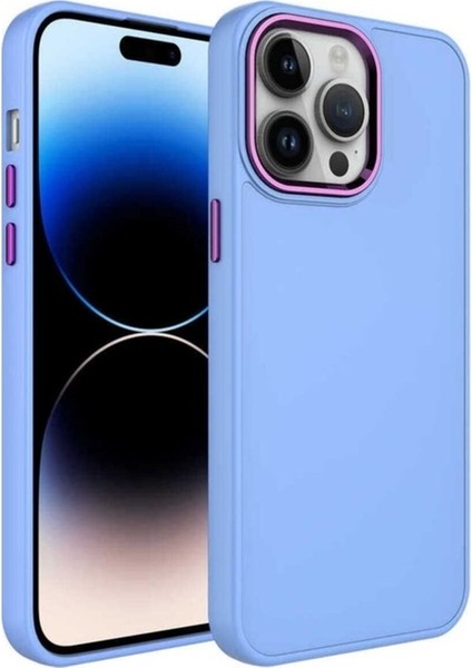 Apple iPhone 14 Pro Uyumlu Kılıf Metal Çerçeve ve Buton Tasarımlı Silikon Zore Luna Kapak, Lila