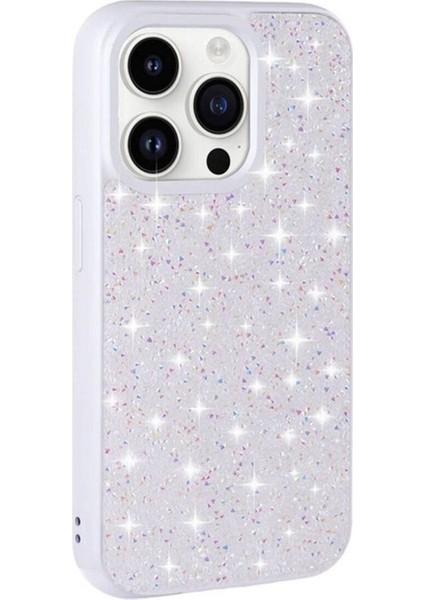 Apple iPhone 14 Pro Uyumlu Kılıf Parlak Taşlı Tasarım Zore Pırlanta Kapak, Beyaz